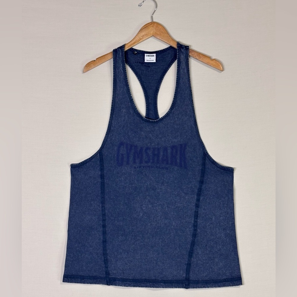 Gymshark Racerback Tank Blue Washed Logo Athletic Top Size L